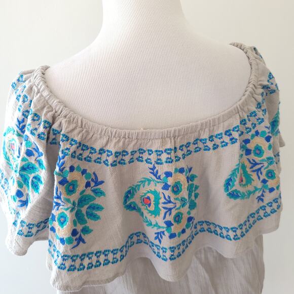 Soft Surroundings Peasant Blouse Embroidered Altered Blue Floral Medium - Picture 5 of 13